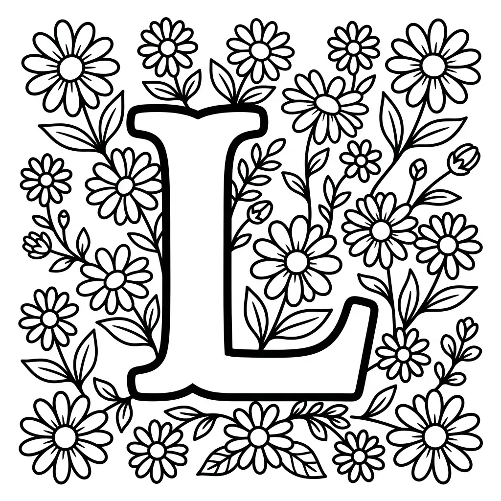 Letter L bloemen kleurplaat 5
