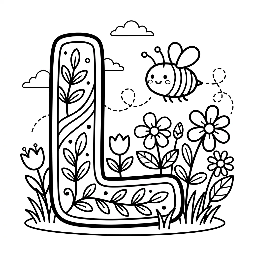 Letter L bloemen kleurplaat 6