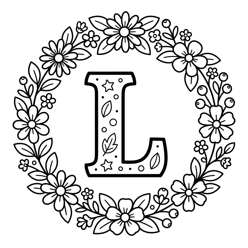 Letter L bloemen kleurplaat 7
