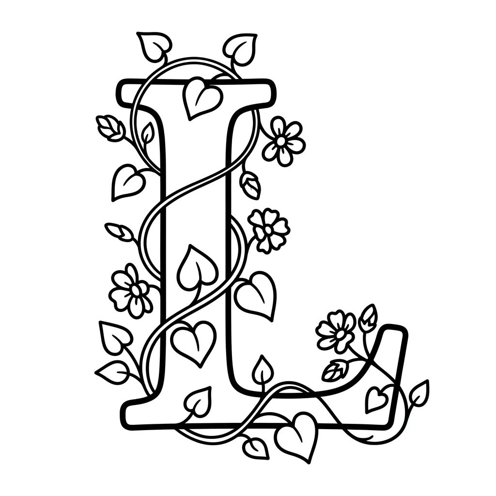 Letter L bloemen kleurplaat 9
