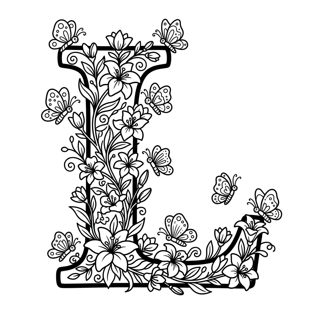 Letter L bloemen kleurplaat 10