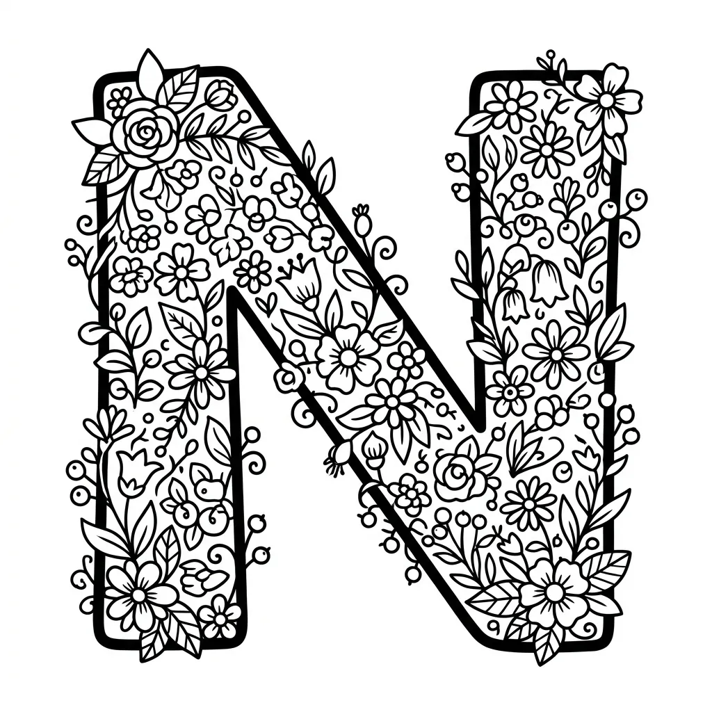Letter N-bloemen kleurplaat 12 Letter N bloemen kleurplaat 4