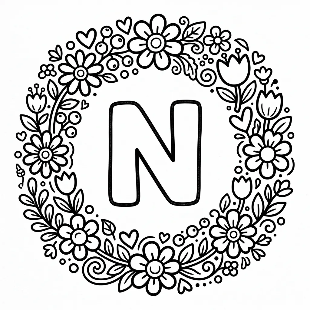Letter N-bloemen kleurplaat 11 Letter N bloemen kleurplaat 3