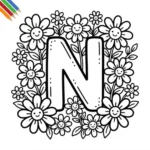 Letter N-bloemen kleurplaat thumbnail