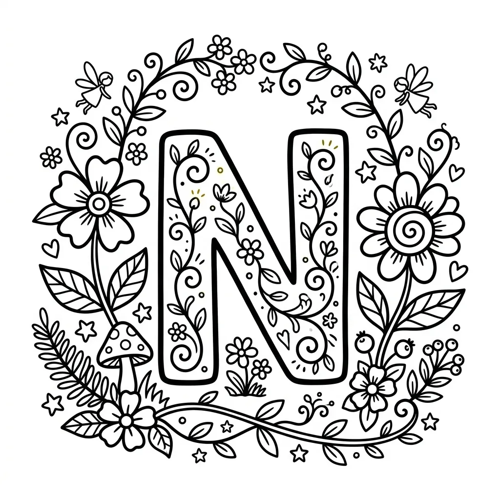 Letter N-bloemen kleurplaat 13 Letter N bloemen kleurplaat 5