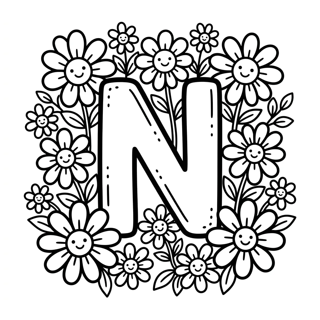 Letter N-bloemen kleurplaat 14 Letter N bloemen kleurplaat 6