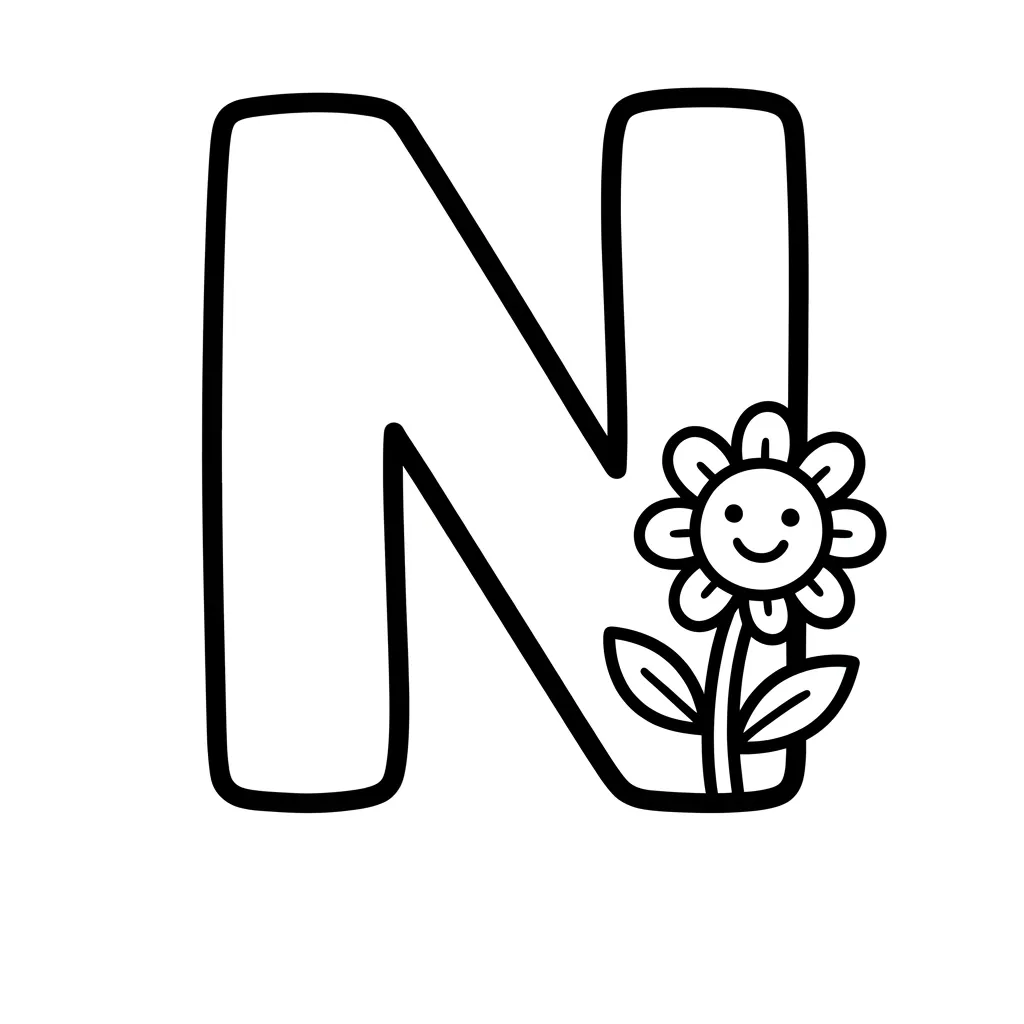 Letter N-bloemen kleurplaat 15 Letter N bloemen kleurplaat 7