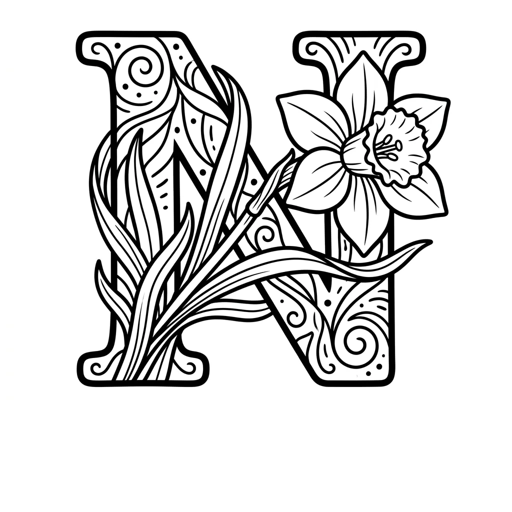 Letter N-bloemen kleurplaat 16 Letter N bloemen kleurplaat 8