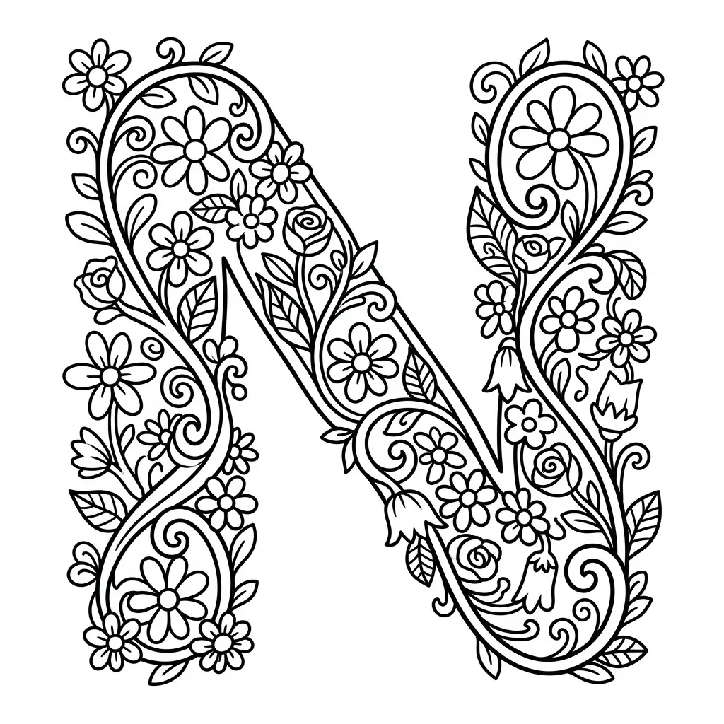 Letter N-bloemen kleurplaat 17 Letter N bloemen kleurplaat 9