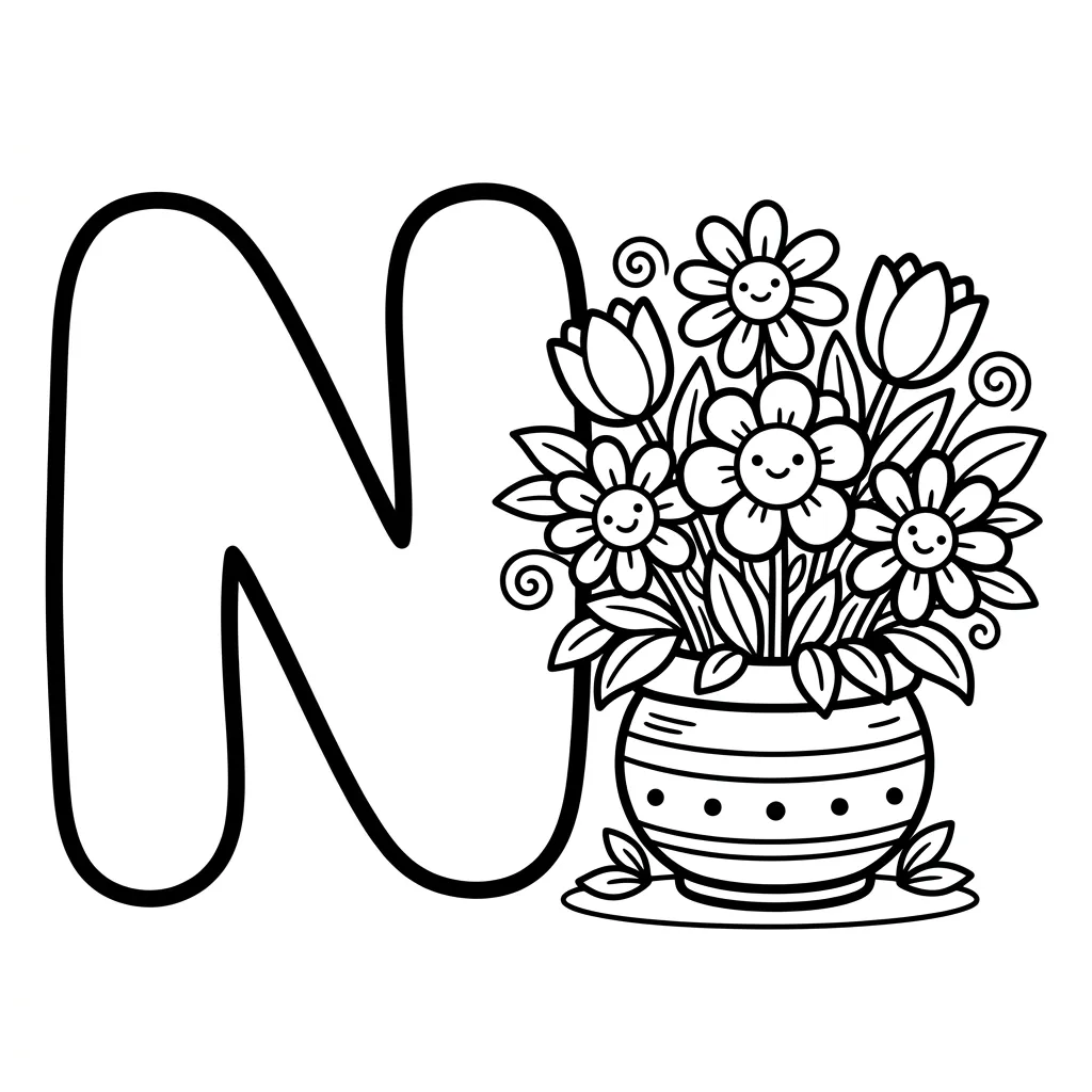 Letter N-bloemen kleurplaat 8 Letter N bloemen kleurplaat