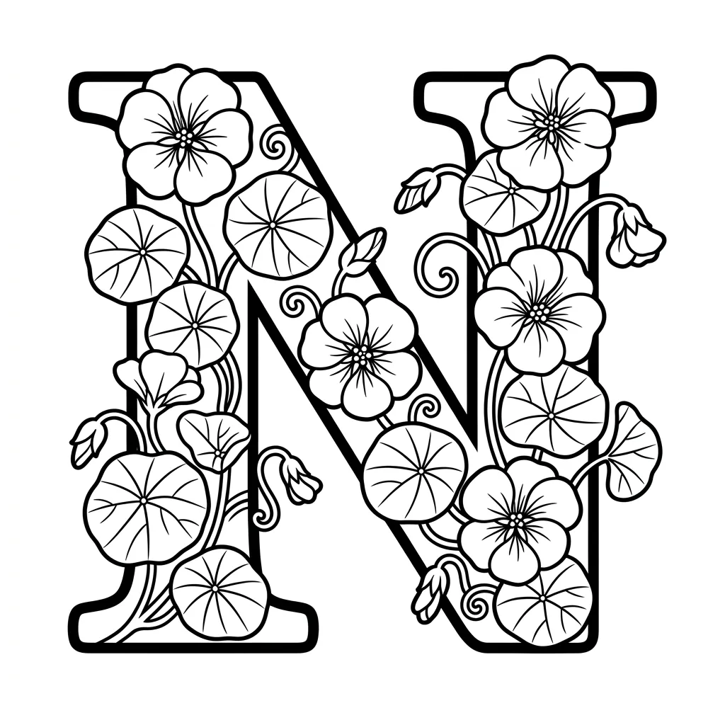 Letter N-bloemen kleurplaat 9 Letter N bloemen kleurplaat 1