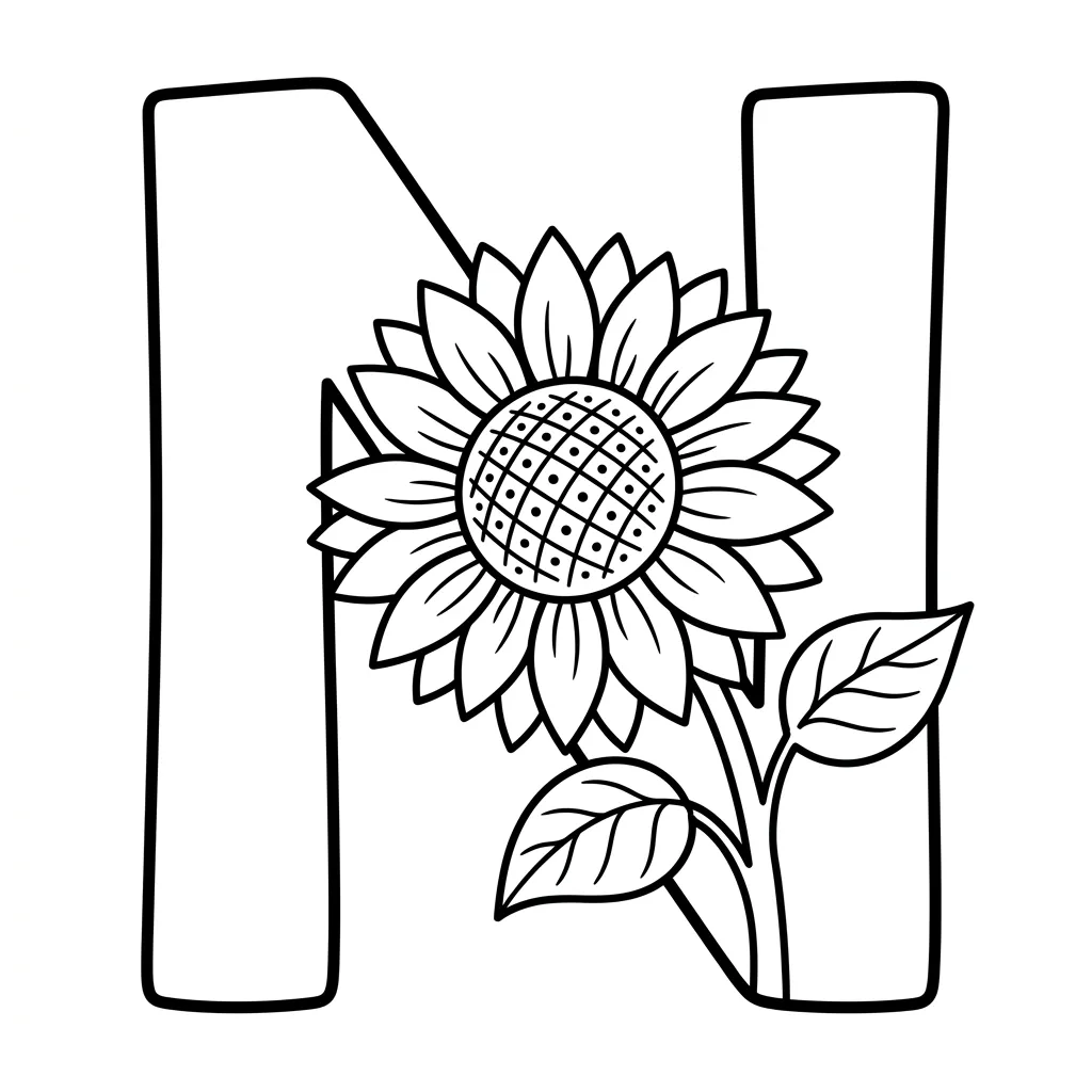 Letter N-bloemen kleurplaat 10 Letter N bloemen kleurplaat 2
