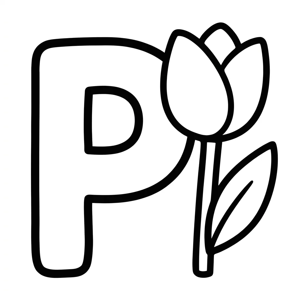 Letter P bloemen kleurplaat 1