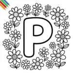 Letter P-bloemen kleurplaat thumbnail