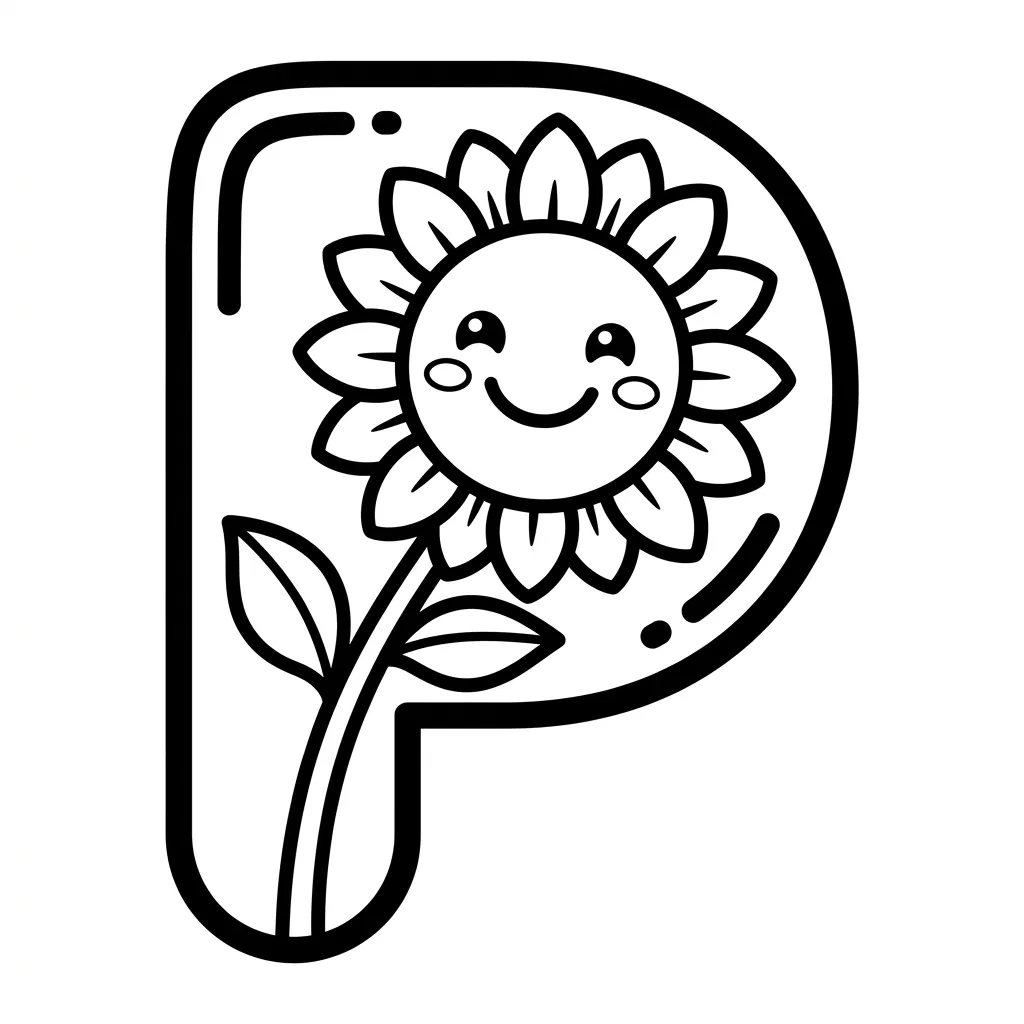 Letter P bloemen kleurplaat 9