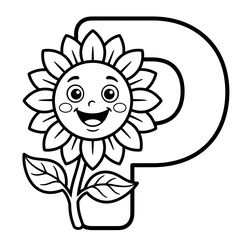 Letter P bloemen kleurplaat 10