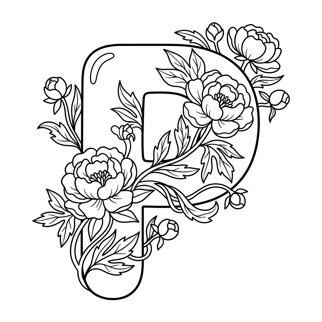 Letter P bloemen kleurplaat