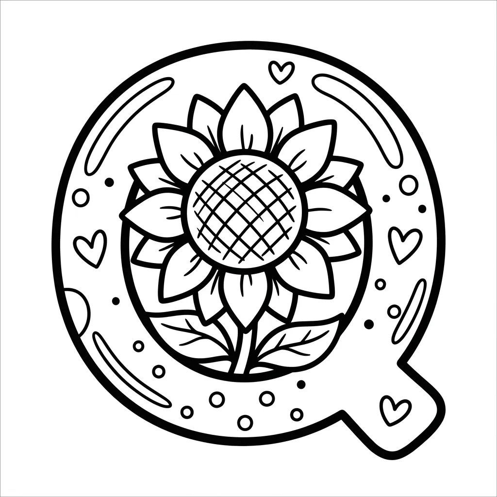 Letter Q bloemen kleurplaat 3