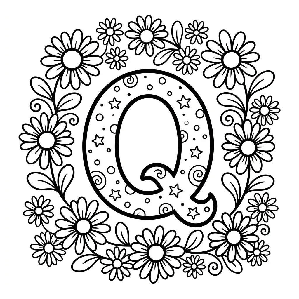 Letter Q bloemen kleurplaat 5