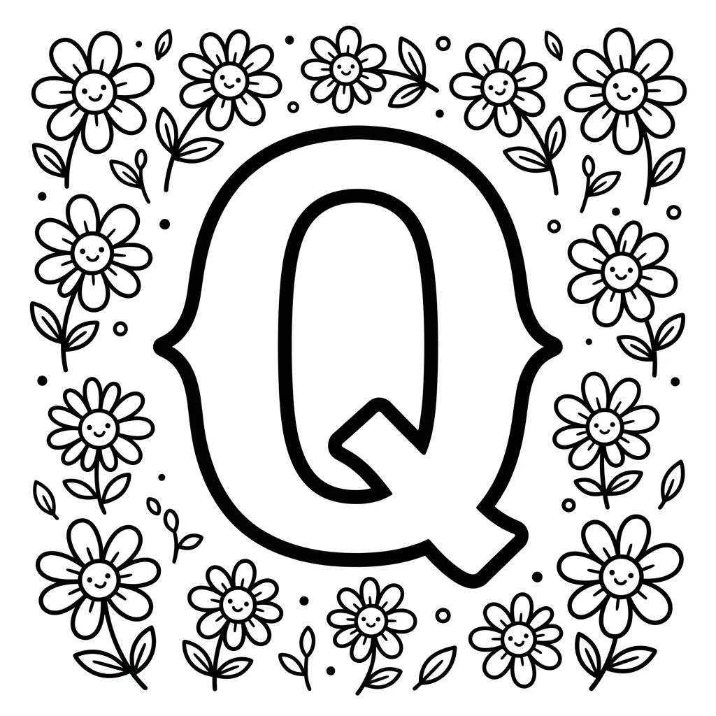 Letter Q bloemen kleurplaat 6