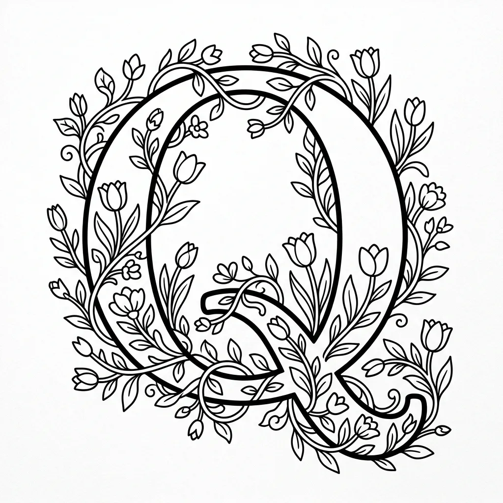 Letter Q bloemen kleurplaat 7