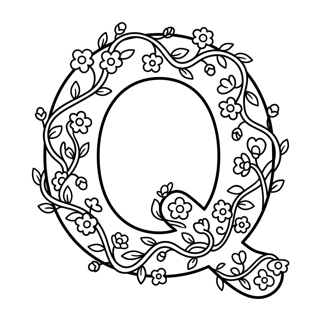 Letter Q bloemen kleurplaat