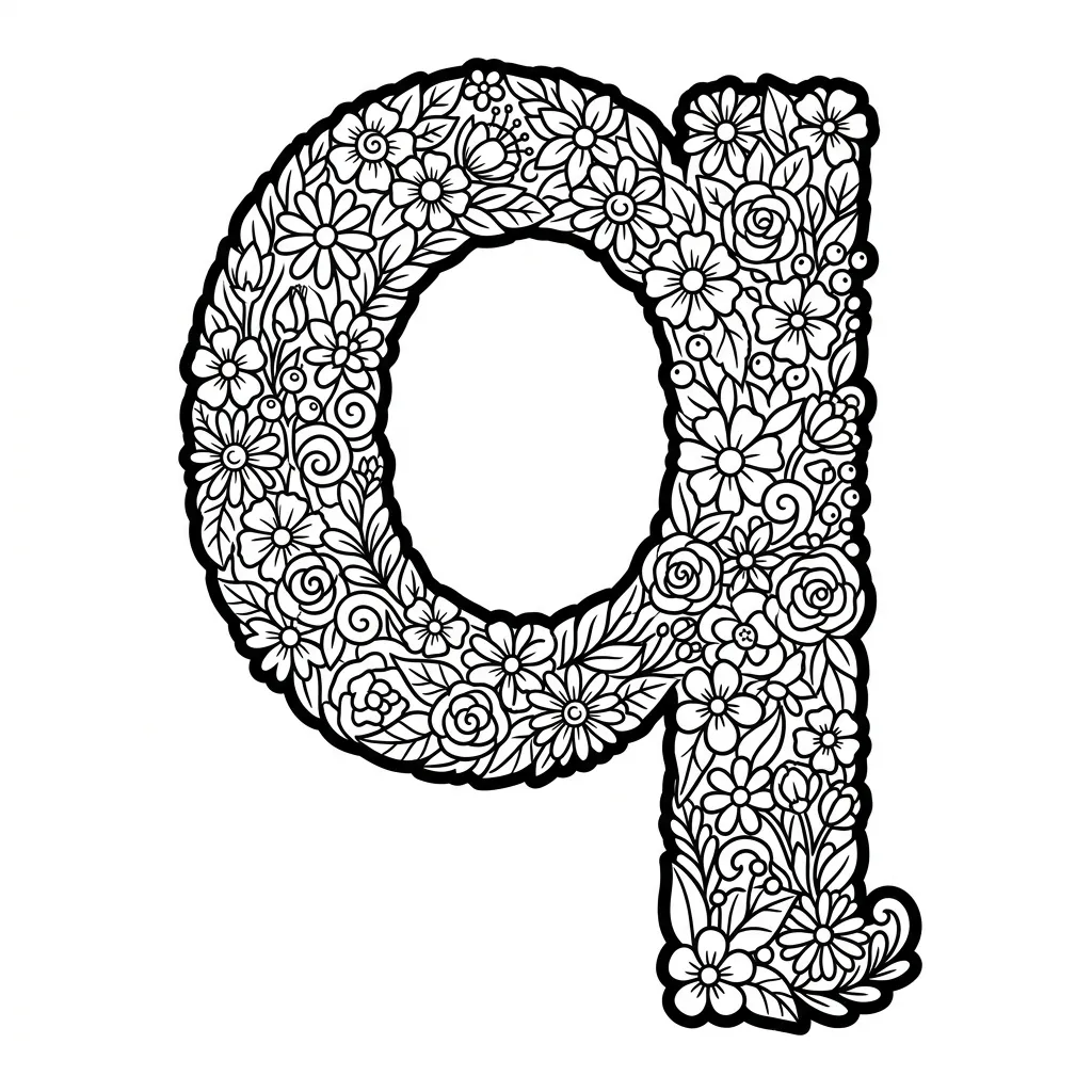 Letter Q bloemen kleurplaat 1