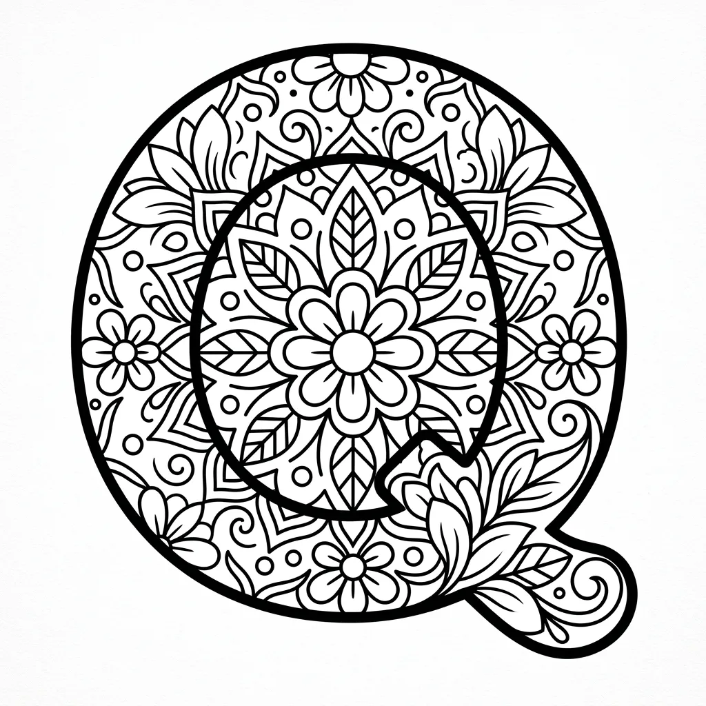 Letter Q bloemen kleurplaat 2