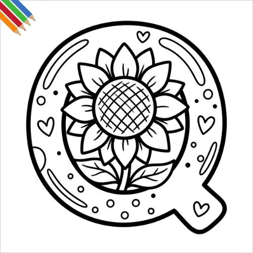 Letter Q-bloemen kleurplaat thumbnail