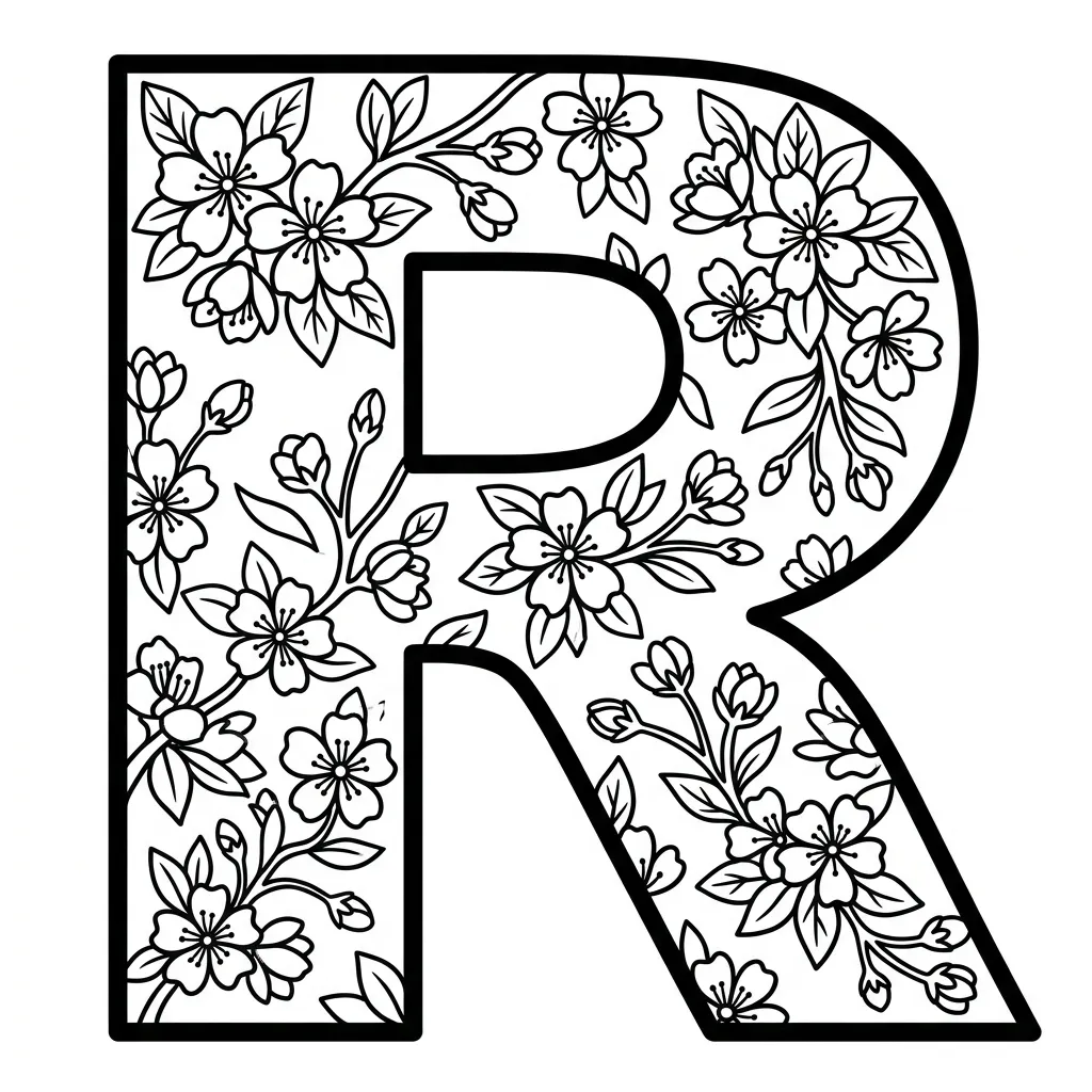 Letter R bloemen kleurplaat 5