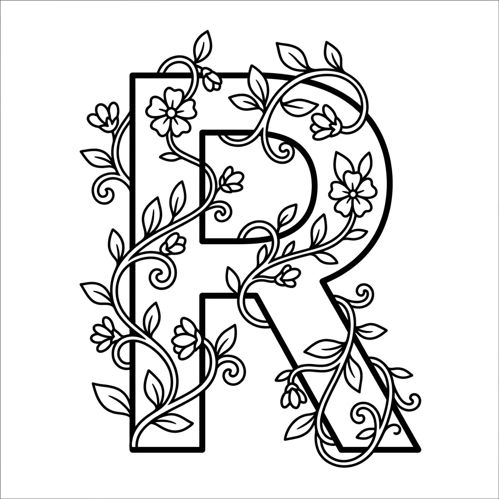 Letter R bloemen kleurplaat 7