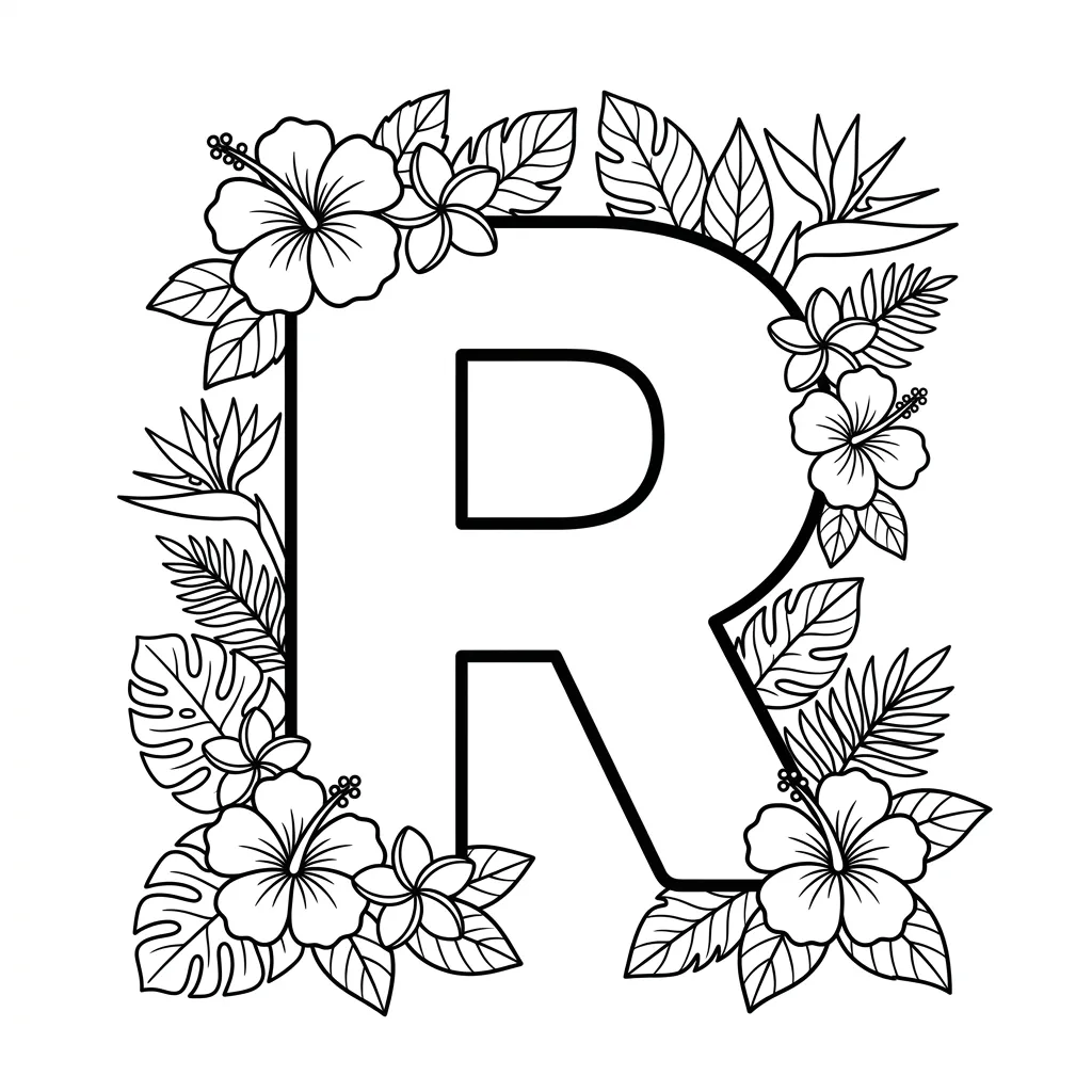 Letter R bloemen kleurplaat 8