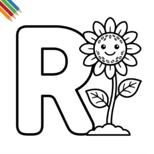 Letter R-bloemen kleurplaat thumbnail