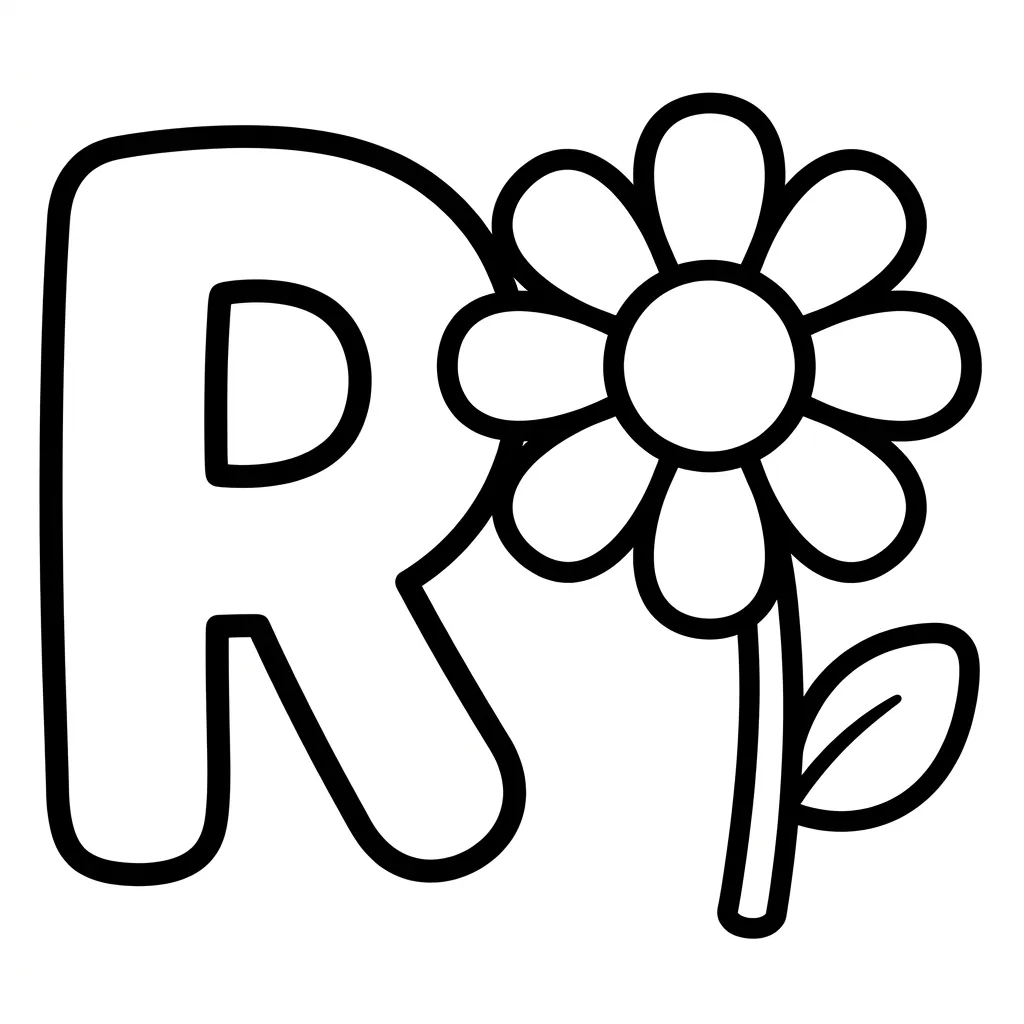 Letter R bloemen kleurplaat 9