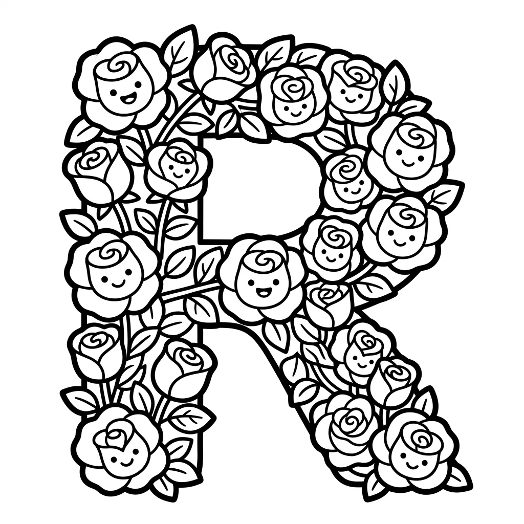 Letter R bloemen kleurplaat 2
