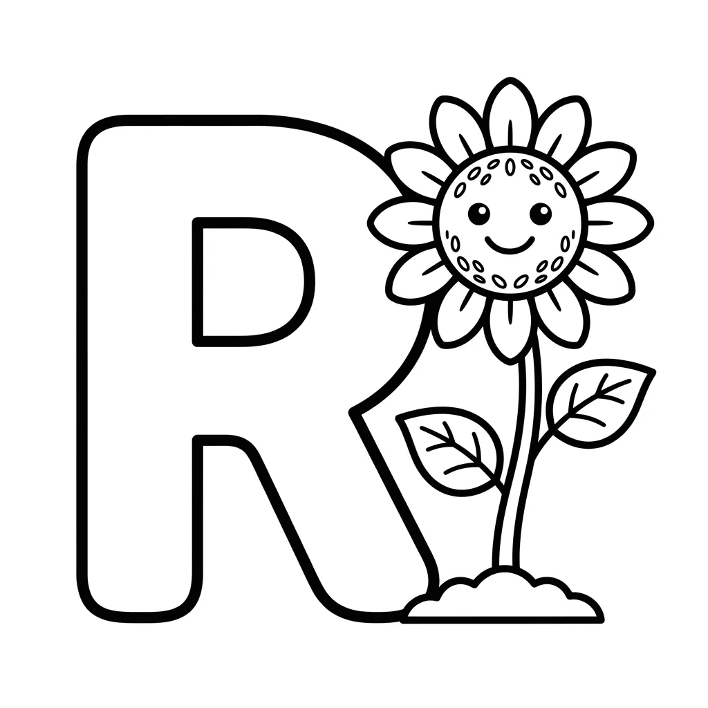 Letter R bloemen kleurplaat 4