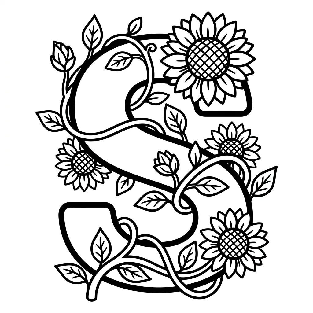 Letter S bloemen kleurplaat 1