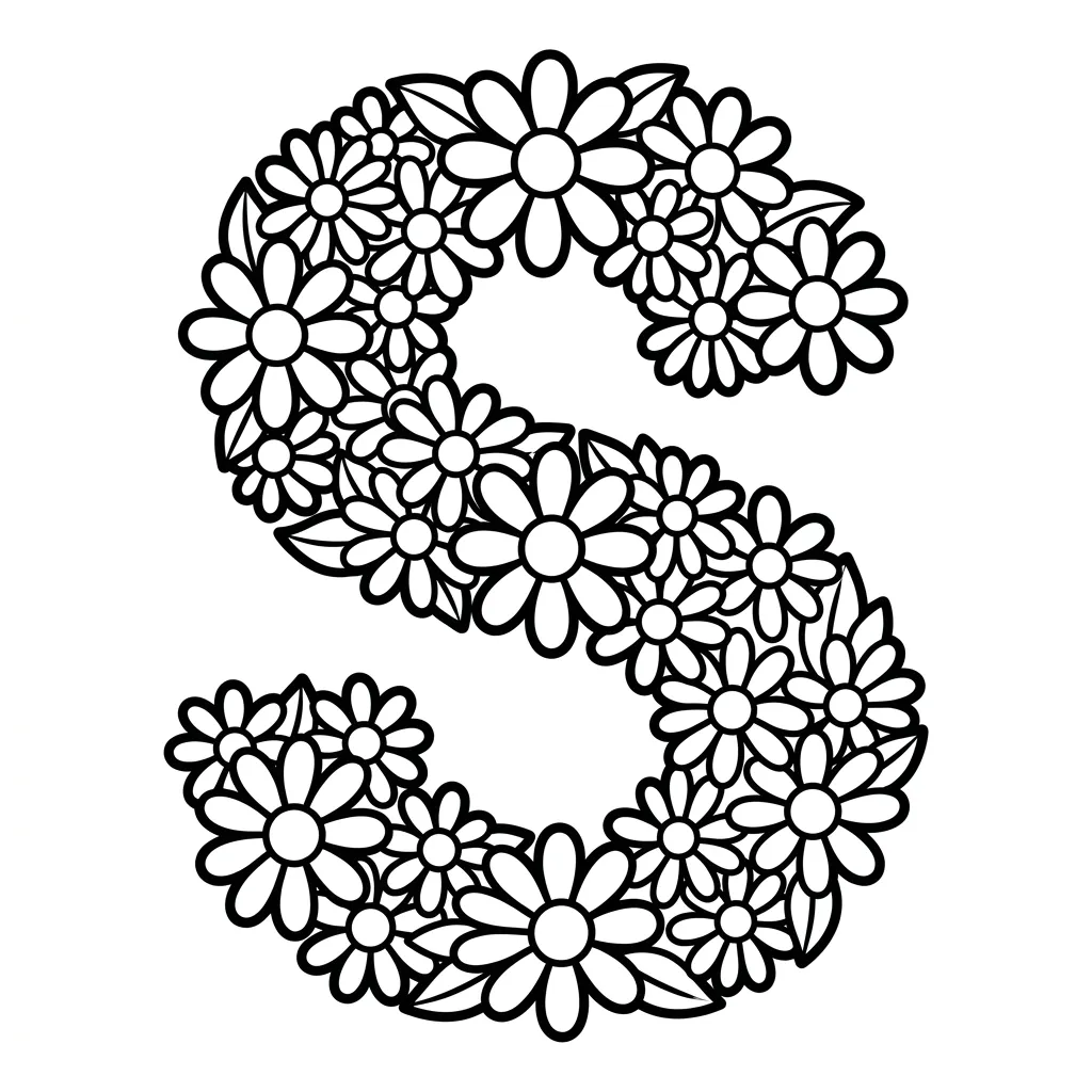 Letter S bloemen kleurplaat 10