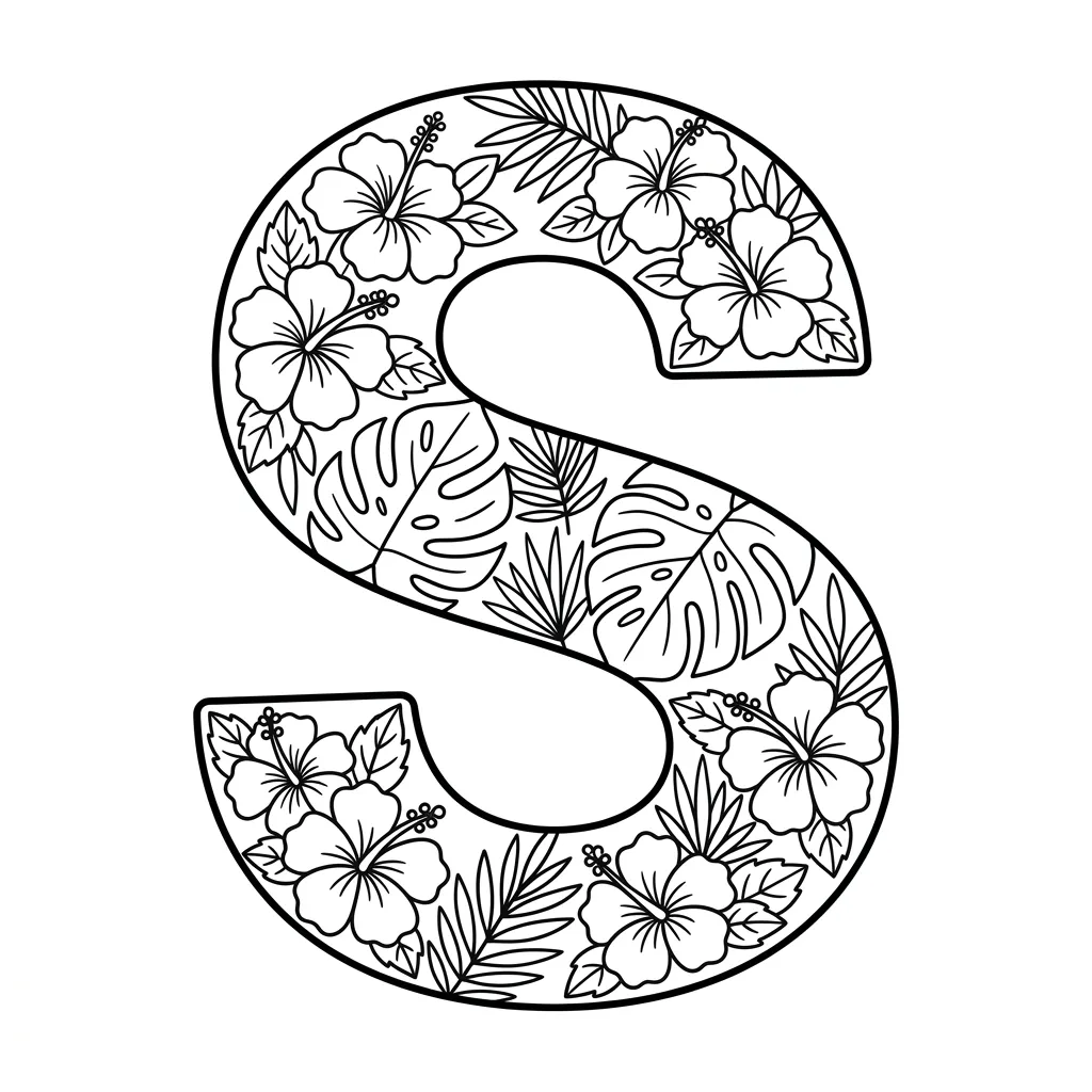 Letter S bloemen kleurplaat 11