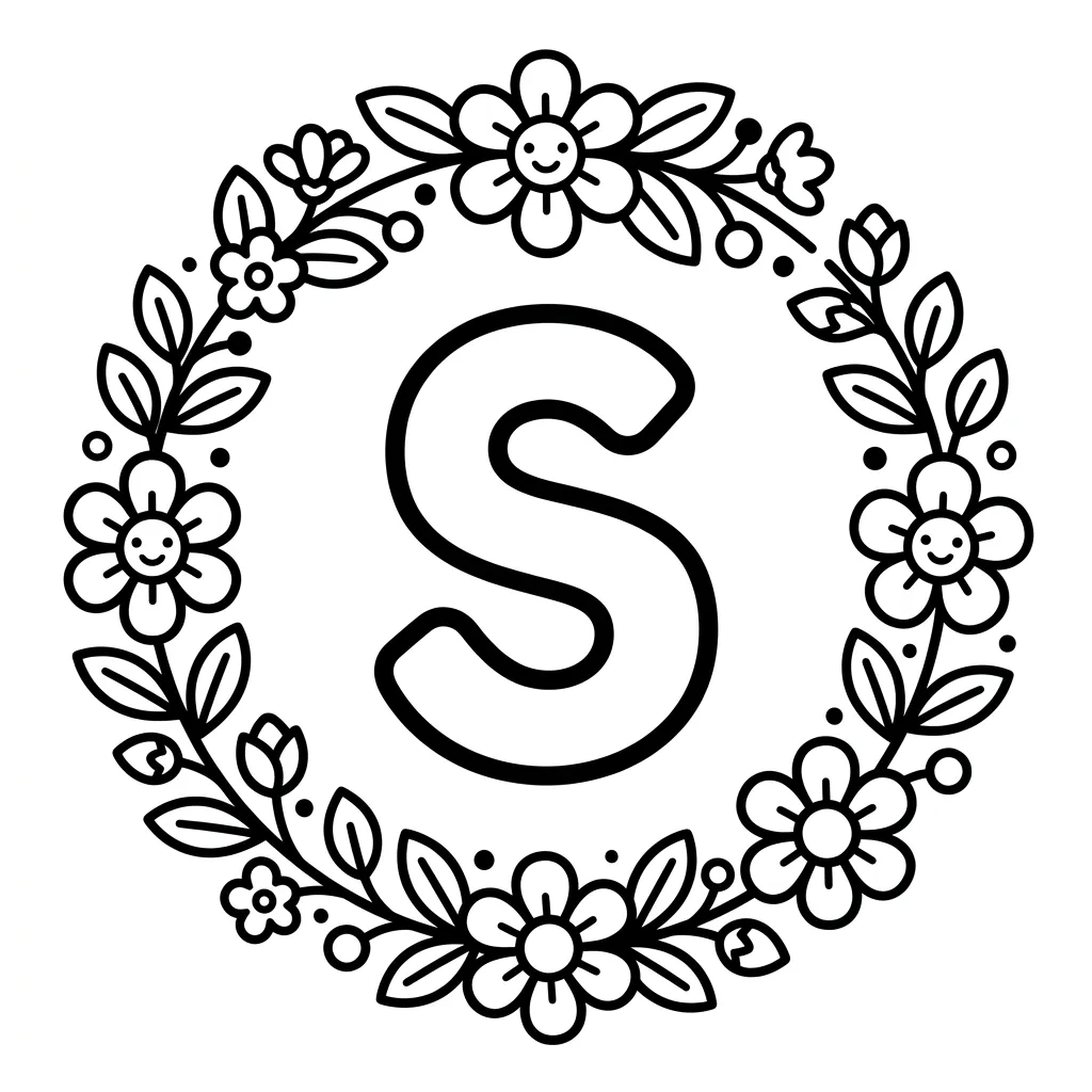 Letter S bloemen kleurplaat
