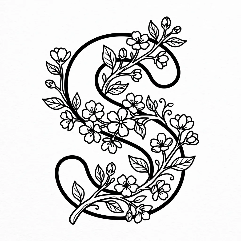 Letter S bloemen kleurplaat 3