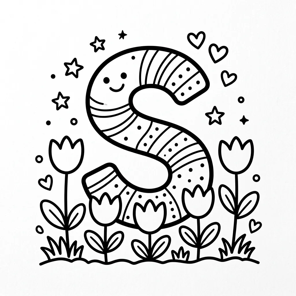 Letter S bloemen kleurplaat 4
