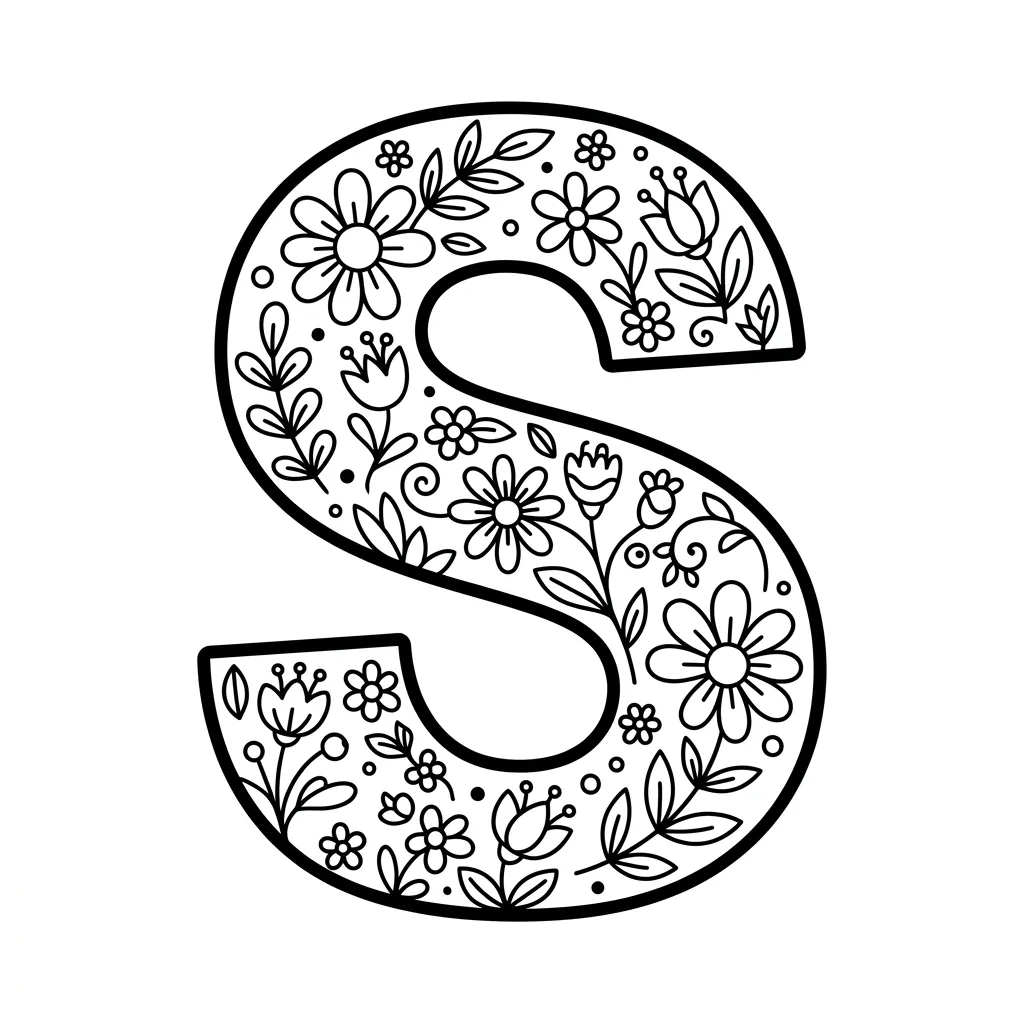 Letter S bloemen kleurplaat 5