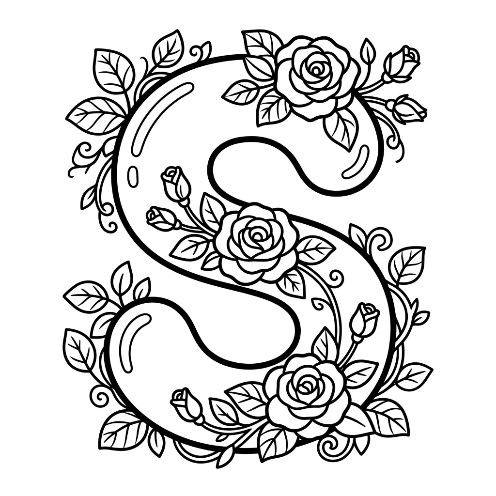 Letter S bloemen kleurplaat 6
