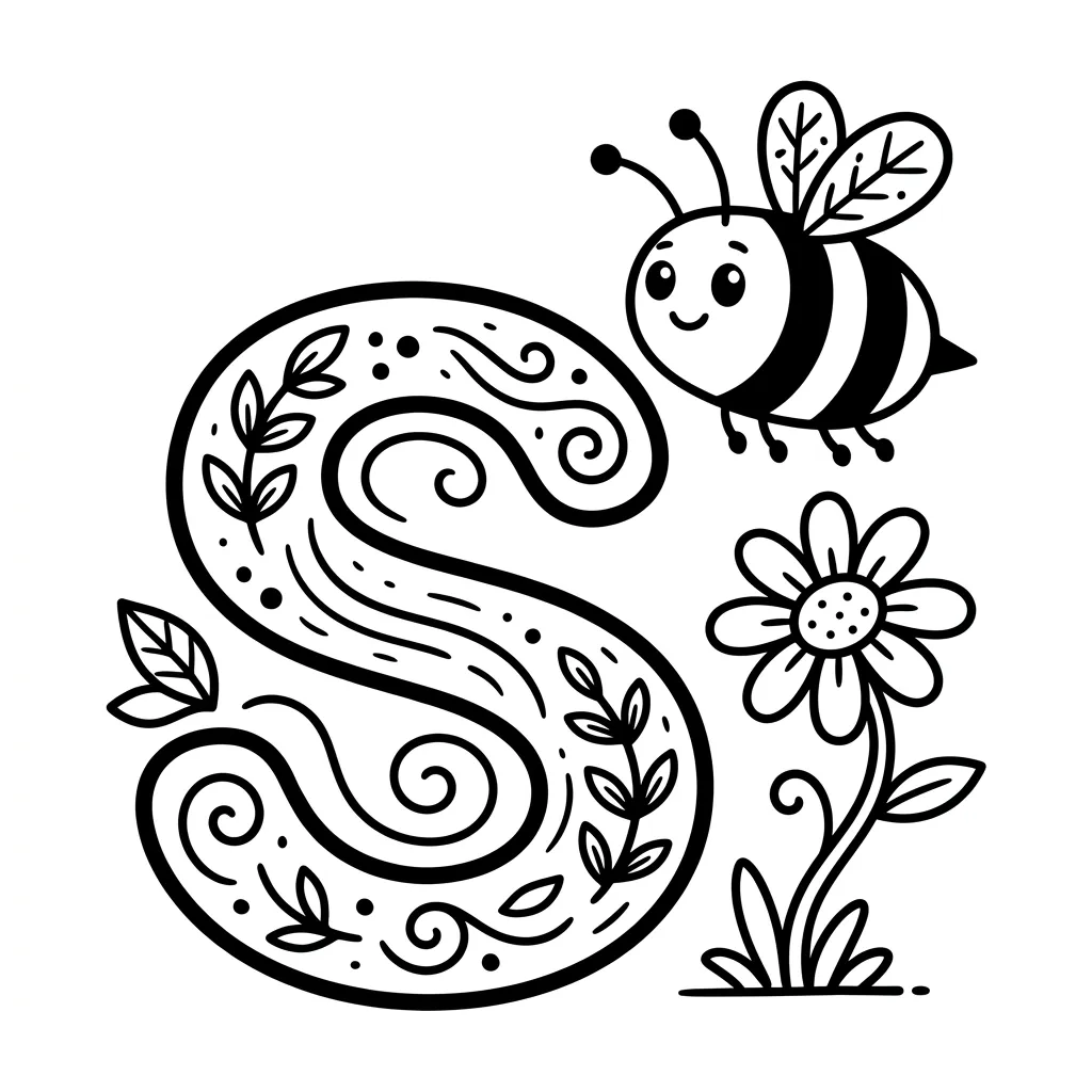 Letter S bloemen kleurplaat 7