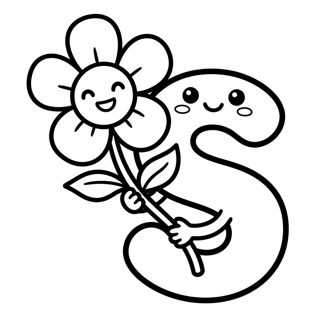 Letter S bloemen kleurplaat 8