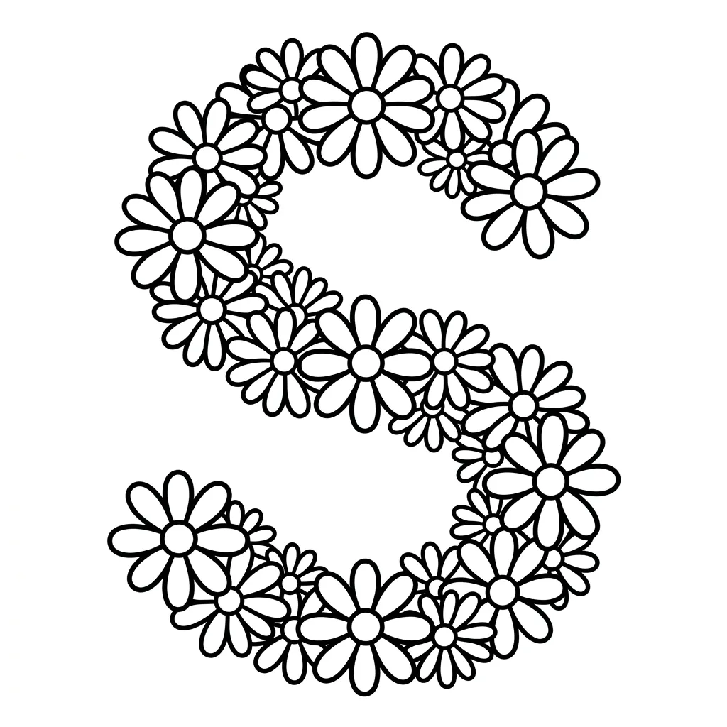 Letter S bloemen kleurplaat 9