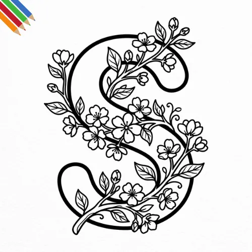 Letter S-bloemen kleurplaat thumbnail