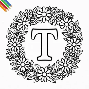 Letter T-bloemen kleurplaat 7 Letter T-bloemen kleurplaat thumbnail