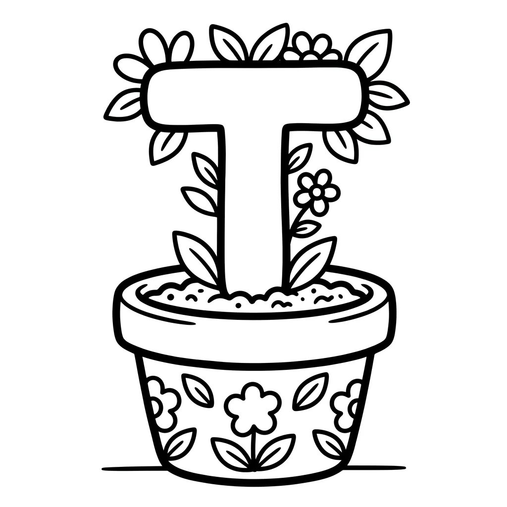 Letter T bloemen kleurplaat 8